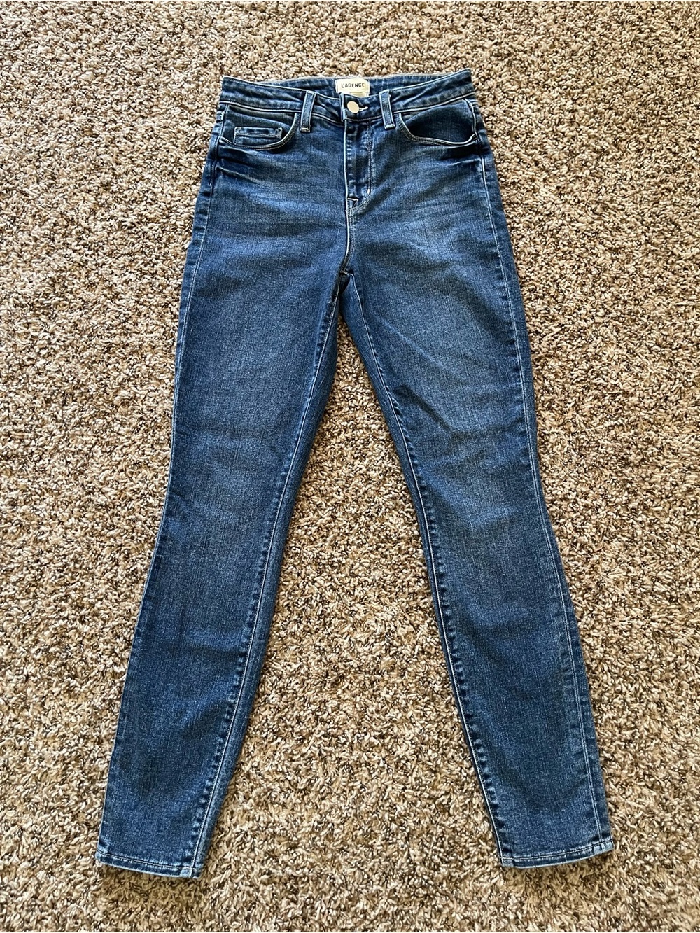 L’AGENCE Monique Ultra High Rise Skinny Jeans Rowan Wash Distressed Size 25 Blue